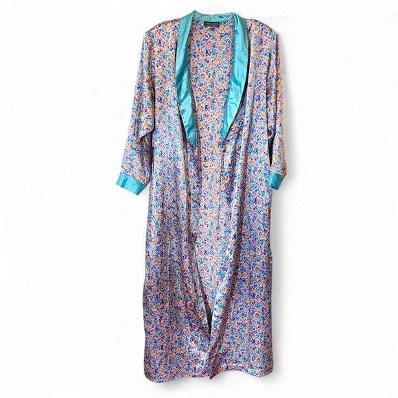 Vintage Satin Robe Funky Abstract Pattern 80s 90s Retro Themed Lightweight XL 1X - Picture 3 of 9